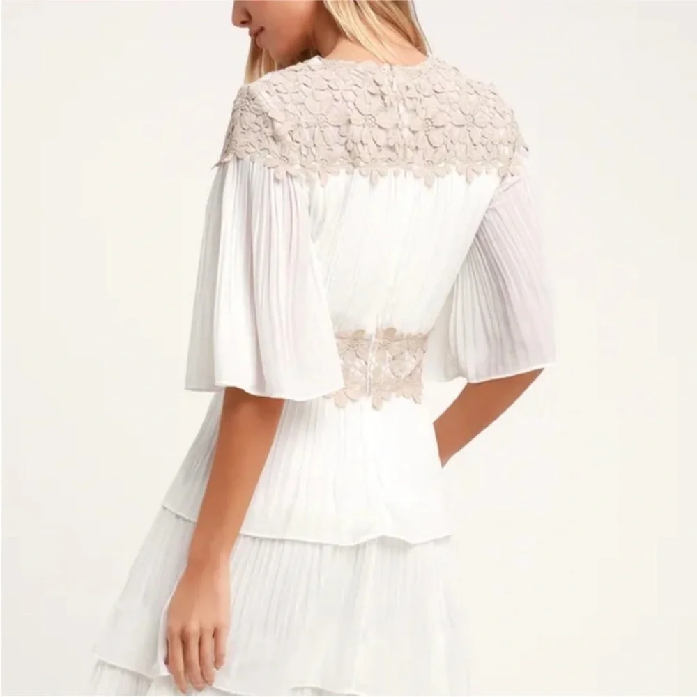 Lulus Westwind White Lace Pleated Chiffon Dress XL - Picture 3 of 8